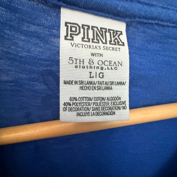 Blue V Neck Sequin Bling Chicago Cubs Shirt Victorias Secret PINK Sz Large - Picture 2 of 3